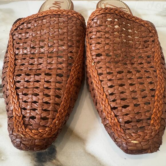 Sam Edelman Elva Pointed Toe Mules Sz 6 Brown Wicker Leather Woven Slides Shoes - Picture 2 of 10